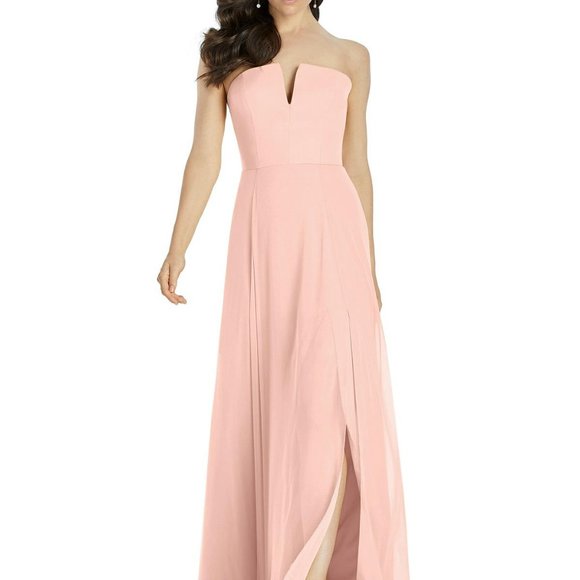 Toasted Sugar,  Dusty Rose Gold Blush Dress, Leg Slit Bridesmaid Formal Dessy - Picture 1 of 14